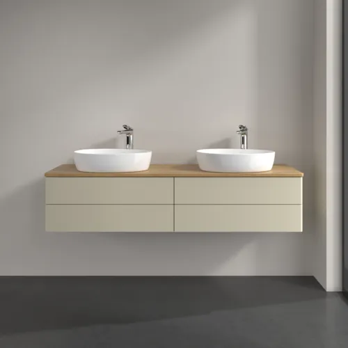 Bild von VILLEROY BOCH Antao Waschbeckenunterschrank, mit Beleuchtung, 4 Auszüge, 1600 x 360 x 500 mm, Front ohne Struktur, Silk Grey Matt Lacquer / Honey Oak #L28051HJ