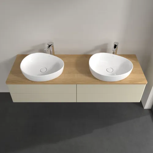 Bild von VILLEROY BOCH Antao Waschbeckenunterschrank, mit Beleuchtung, 4 Auszüge, 1600 x 360 x 500 mm, Front ohne Struktur, Silk Grey Matt Lacquer / Honey Oak #L28051HJ