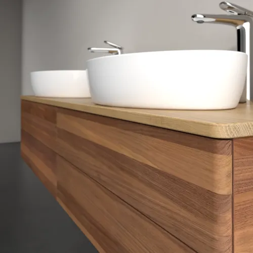 Bild von VILLEROY BOCH Antao Waschbeckenunterschrank, mit Beleuchtung, 4 Auszüge, 1600 x 360 x 500 mm, Front ohne Struktur, Warm Walnut / Honey Oak #L28051HM