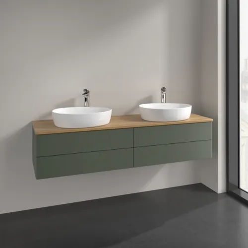 VILLEROY BOCH Antao Waschbeckenunterschrank, mit Beleuchtung, 4 Auszüge, 1600 x 360 x 500 mm, Front ohne Struktur, Leaf Green Matt Lacquer / Honey Oak #L28051HL, Bild 2