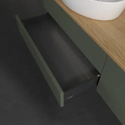 VILLEROY BOCH Antao Waschbeckenunterschrank, mit Beleuchtung, 4 Auszüge, 1600 x 360 x 500 mm, Front ohne Struktur, Leaf Green Matt Lacquer / Honey Oak #L28051HL, Bild 6