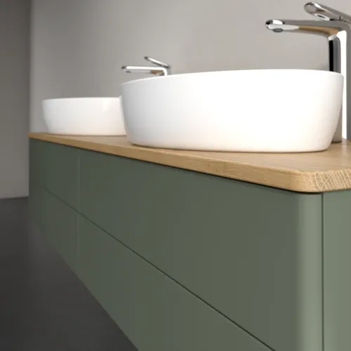 VILLEROY BOCH Antao Waschbeckenunterschrank, mit Beleuchtung, 4 Auszüge, 1600 x 360 x 500 mm, Front ohne Struktur, Leaf Green Matt Lacquer / Honey Oak #L28051HL, Bild 5
