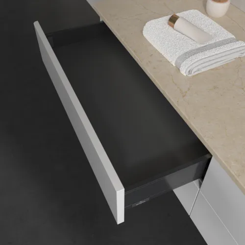 Bild von VILLEROY BOCH Antao Waschbeckenunterschrank, mit Beleuchtung, 4 Auszüge, 1600 x 360 x 500 mm, Front ohne Struktur, Glossy White Lacquer / Botticino #L27013GF