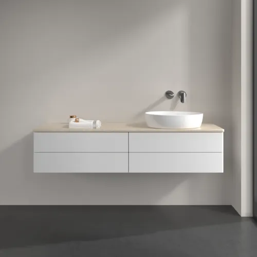Bild von VILLEROY BOCH Antao Waschbeckenunterschrank, mit Beleuchtung, 4 Auszüge, 1600 x 360 x 500 mm, Front ohne Struktur, Glossy White Lacquer / Botticino #L27013GF