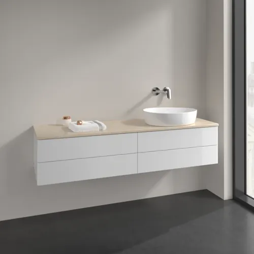Bild von VILLEROY BOCH Antao Waschbeckenunterschrank, mit Beleuchtung, 4 Auszüge, 1600 x 360 x 500 mm, Front ohne Struktur, Glossy White Lacquer / Botticino #L27013GF