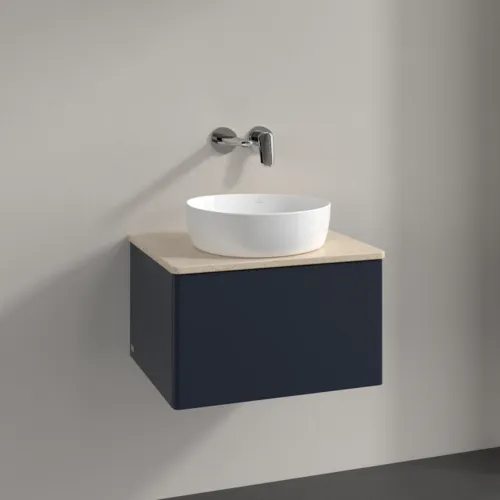 Bild von VILLEROY BOCH Antao Waschbeckenunterschrank, mit Beleuchtung, 1 Auszug, 600 x 360 x 500 mm, Front ohne Struktur, Midnight Blue Matt Lacquer / Botticino #L29013HG