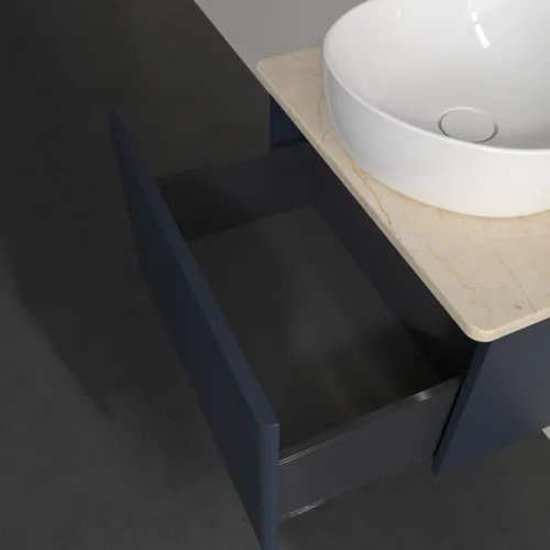 Bild von VILLEROY BOCH Antao Waschbeckenunterschrank, mit Beleuchtung, 1 Auszug, 600 x 360 x 500 mm, Front ohne Struktur, Midnight Blue Matt Lacquer / Botticino #L29013HG