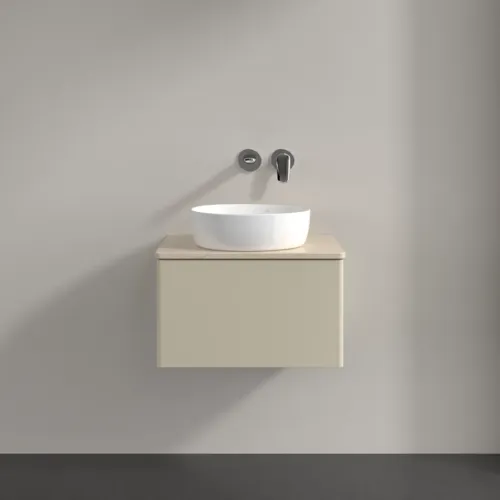 Picture of VILLEROY BOCH Antao Vanity unit, with lighting, 1 pull-out compartment, 600 x 360 x 500 mm, Front without structure, Silk Grey Matt Lacquer / Botticino #L29013HJ