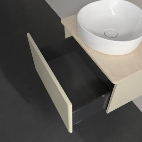 Picture of VILLEROY BOCH Antao Vanity unit, with lighting, 1 pull-out compartment, 600 x 360 x 500 mm, Front without structure, Silk Grey Matt Lacquer / Botticino #L29013HJ