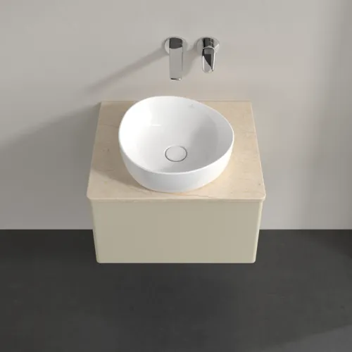Picture of VILLEROY BOCH Antao Vanity unit, with lighting, 1 pull-out compartment, 600 x 360 x 500 mm, Front without structure, Silk Grey Matt Lacquer / Botticino #L29013HJ