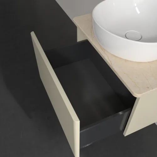 Picture of VILLEROY BOCH Antao Vanity unit, with lighting, 1 pull-out compartment, 600 x 360 x 500 mm, Front without structure, Silk Grey Matt Lacquer / Botticino #L29013HJ