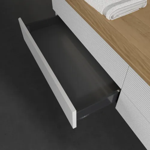 VILLEROY BOCH Antao Waschbeckenunterschrank, mit Beleuchtung, 4 Auszüge, 1600 x 360 x 500 mm, Front mit Struktur, Glossy White Lacquer / Honey Oak #L27111GF, Bild 5