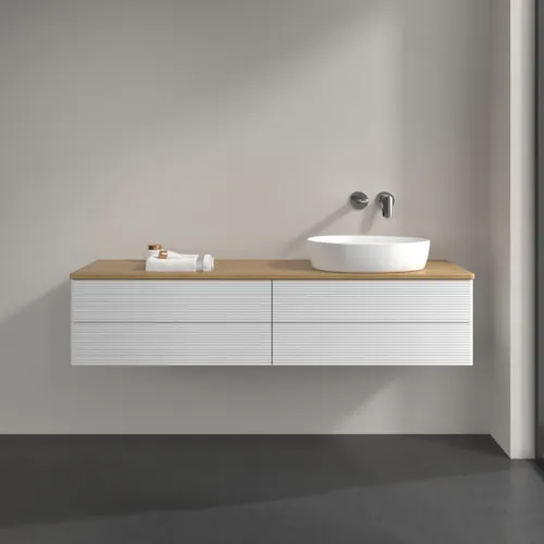 VILLEROY BOCH Antao Waschbeckenunterschrank, mit Beleuchtung, 4 Auszüge, 1600 x 360 x 500 mm, Front mit Struktur, Glossy White Lacquer / Honey Oak #L27111GF, Bild 3