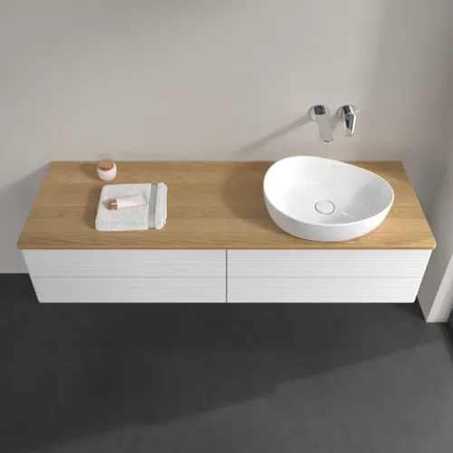VILLEROY BOCH Antao Waschbeckenunterschrank, mit Beleuchtung, 4 Auszüge, 1600 x 360 x 500 mm, Front mit Struktur, Glossy White Lacquer / Honey Oak #L27111GF, Bild 4