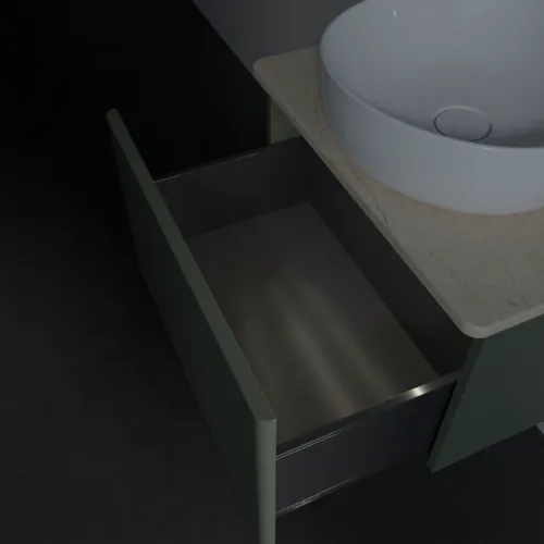 Bild von VILLEROY BOCH Antao Waschbeckenunterschrank, mit Beleuchtung, 1 Auszug, 600 x 360 x 500 mm, Front ohne Struktur, Leaf Green Matt Lacquer / Botticino #L29013HL
