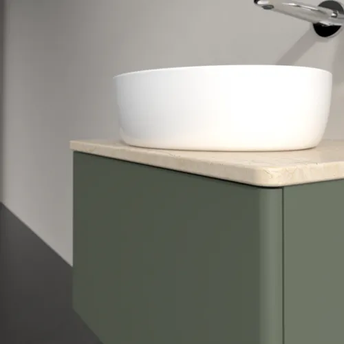 Bild von VILLEROY BOCH Antao Waschbeckenunterschrank, mit Beleuchtung, 1 Auszug, 600 x 360 x 500 mm, Front ohne Struktur, Leaf Green Matt Lacquer / Botticino #L29013HL