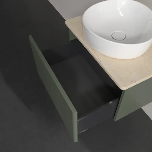 Bild von VILLEROY BOCH Antao Waschbeckenunterschrank, mit Beleuchtung, 1 Auszug, 600 x 360 x 500 mm, Front ohne Struktur, Leaf Green Matt Lacquer / Botticino #L29013HL