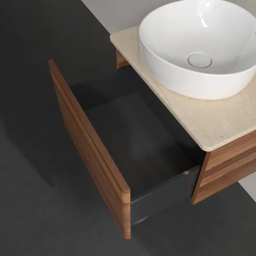 Obrázek VILLEROY BOCH Antao Vanity unit, with lighting, 1 pull-out compartment, 600 x 360 x 500 mm, Front without structure, Warm Walnut / Botticino #L29013HM