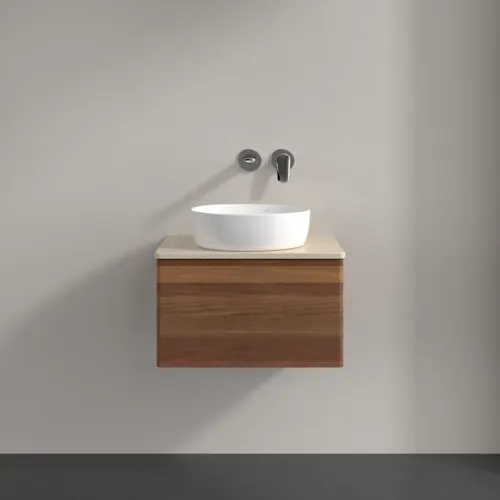 Obrázek VILLEROY BOCH Antao Vanity unit, with lighting, 1 pull-out compartment, 600 x 360 x 500 mm, Front without structure, Warm Walnut / Botticino #L29013HM