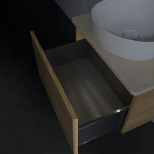 Picture of VILLEROY BOCH Antao Vanity unit, with lighting, 1 pull-out compartment, 600 x 360 x 500 mm, Front without structure, Honey Oak / Botticino #L29013HN