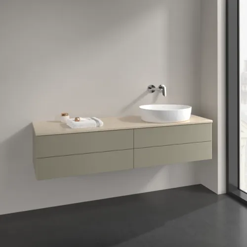 Bild von VILLEROY BOCH Antao Waschbeckenunterschrank, mit Beleuchtung, 4 Auszüge, 1600 x 360 x 500 mm, Front ohne Struktur, Stone Grey Matt Lacquer / Botticino #L27013HK