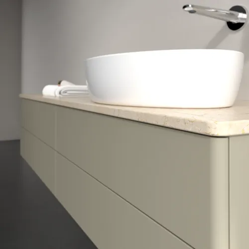 Bild von VILLEROY BOCH Antao Waschbeckenunterschrank, mit Beleuchtung, 4 Auszüge, 1600 x 360 x 500 mm, Front ohne Struktur, Stone Grey Matt Lacquer / Botticino #L27013HK