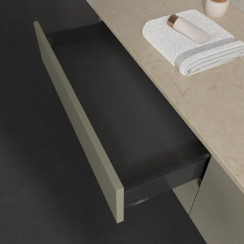 Bild von VILLEROY BOCH Antao Waschbeckenunterschrank, mit Beleuchtung, 4 Auszüge, 1600 x 360 x 500 mm, Front ohne Struktur, Stone Grey Matt Lacquer / Botticino #L27013HK