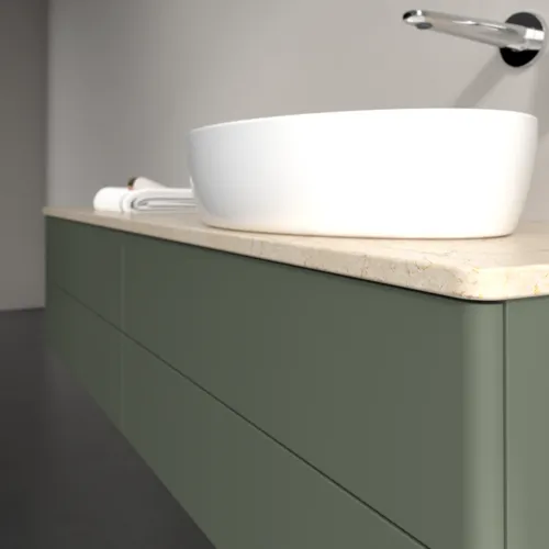 Bild von VILLEROY BOCH Antao Waschbeckenunterschrank, mit Beleuchtung, 4 Auszüge, 1600 x 360 x 500 mm, Front ohne Struktur, Leaf Green Matt Lacquer / Botticino #L27013HL