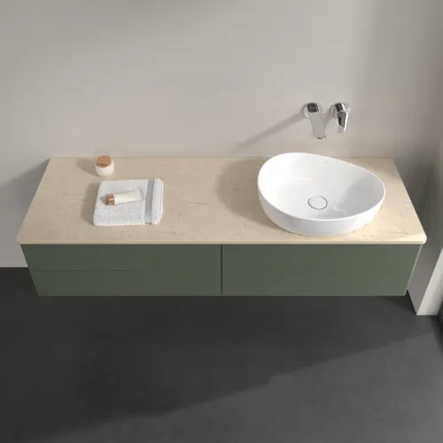 Bild von VILLEROY BOCH Antao Waschbeckenunterschrank, mit Beleuchtung, 4 Auszüge, 1600 x 360 x 500 mm, Front ohne Struktur, Leaf Green Matt Lacquer / Botticino #L27013HL