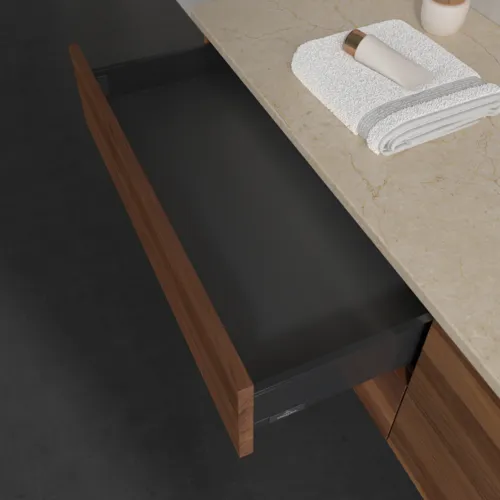 Bild von VILLEROY BOCH Antao Waschbeckenunterschrank, mit Beleuchtung, 4 Auszüge, 1600 x 360 x 500 mm, Front ohne Struktur, Warm Walnut / Botticino #L27013HM