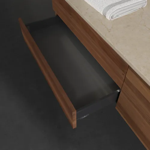 Bild von VILLEROY BOCH Antao Waschbeckenunterschrank, mit Beleuchtung, 4 Auszüge, 1600 x 360 x 500 mm, Front ohne Struktur, Warm Walnut / Botticino #L27013HM