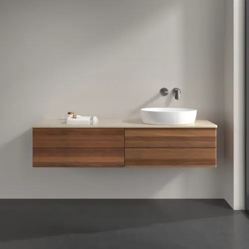 Bild von VILLEROY BOCH Antao Waschbeckenunterschrank, mit Beleuchtung, 4 Auszüge, 1600 x 360 x 500 mm, Front ohne Struktur, Warm Walnut / Botticino #L27013HM