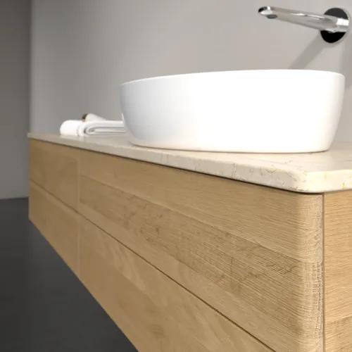Bild von VILLEROY BOCH Antao Waschbeckenunterschrank, mit Beleuchtung, 4 Auszüge, 1600 x 360 x 500 mm, Front ohne Struktur, Honey Oak / Botticino #L27013HN