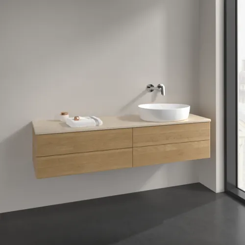 Bild von VILLEROY BOCH Antao Waschbeckenunterschrank, mit Beleuchtung, 4 Auszüge, 1600 x 360 x 500 mm, Front ohne Struktur, Honey Oak / Botticino #L27013HN