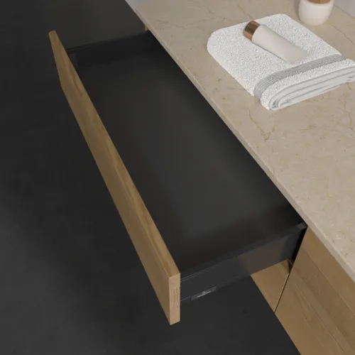 Bild von VILLEROY BOCH Antao Waschbeckenunterschrank, mit Beleuchtung, 4 Auszüge, 1600 x 360 x 500 mm, Front ohne Struktur, Honey Oak / Botticino #L27013HN