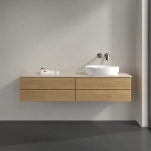Bild von VILLEROY BOCH Antao Waschbeckenunterschrank, mit Beleuchtung, 4 Auszüge, 1600 x 360 x 500 mm, Front ohne Struktur, Honey Oak / Botticino #L27013HN