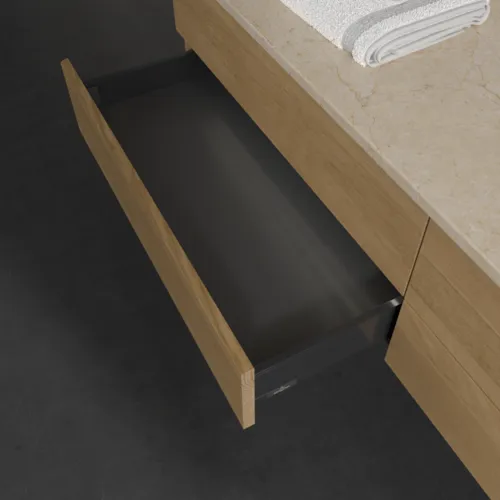 Bild von VILLEROY BOCH Antao Waschbeckenunterschrank, mit Beleuchtung, 4 Auszüge, 1600 x 360 x 500 mm, Front ohne Struktur, Honey Oak / Botticino #L27013HN