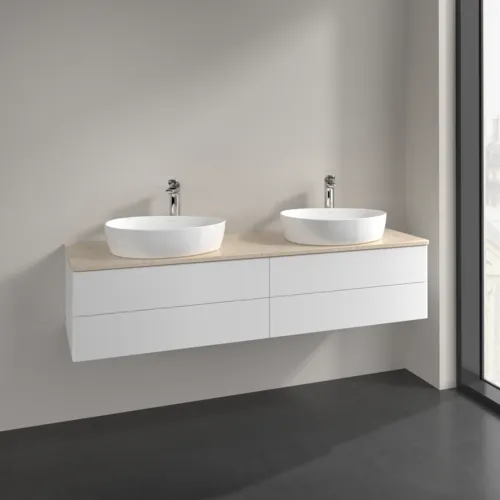 Bild von VILLEROY BOCH Antao Waschbeckenunterschrank, mit Beleuchtung, 4 Auszüge, 1600 x 360 x 500 mm, Front ohne Struktur, White Matt Lacquer / Botticino #L28053MT
