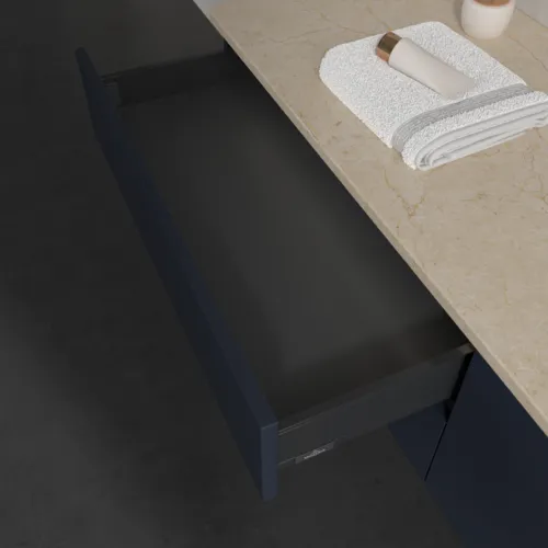 Bild von VILLEROY BOCH Antao Waschbeckenunterschrank, mit Beleuchtung, 4 Auszüge, 1600 x 360 x 500 mm, Front ohne Struktur, Midnight Blue Matt Lacquer / Botticino #L27013HG