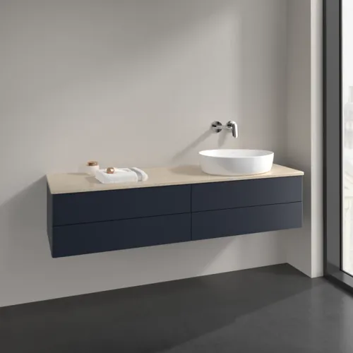 Bild von VILLEROY BOCH Antao Waschbeckenunterschrank, mit Beleuchtung, 4 Auszüge, 1600 x 360 x 500 mm, Front ohne Struktur, Midnight Blue Matt Lacquer / Botticino #L27013HG