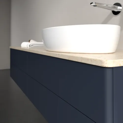 Bild von VILLEROY BOCH Antao Waschbeckenunterschrank, mit Beleuchtung, 4 Auszüge, 1600 x 360 x 500 mm, Front ohne Struktur, Midnight Blue Matt Lacquer / Botticino #L27013HG