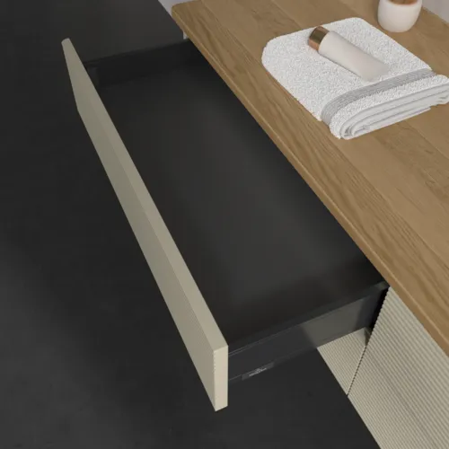 VILLEROY BOCH Antao Waschbeckenunterschrank, mit Beleuchtung, 4 Auszüge, 1600 x 360 x 500 mm, Front mit Struktur, Silk Grey Matt Lacquer / Honey Oak #L27111HJ, Bild 7