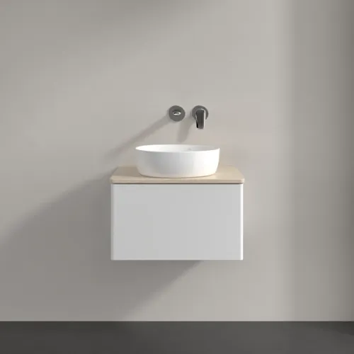 Bild von VILLEROY BOCH Antao Waschbeckenunterschrank, mit Beleuchtung, 1 Auszug, 600 x 360 x 500 mm, Front ohne Struktur, Glossy White Lacquer / Botticino #L29013GF