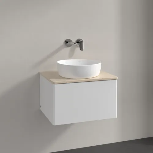 Bild von VILLEROY BOCH Antao Waschbeckenunterschrank, mit Beleuchtung, 1 Auszug, 600 x 360 x 500 mm, Front ohne Struktur, Glossy White Lacquer / Botticino #L29013GF