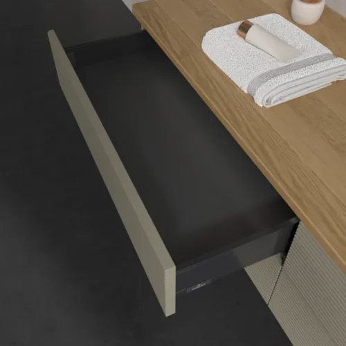 Bild von VILLEROY BOCH Antao Waschbeckenunterschrank, mit Beleuchtung, 4 Auszüge, 1600 x 360 x 500 mm, Front mit Struktur, Stone Grey Matt Lacquer / Honey Oak #L27111HK