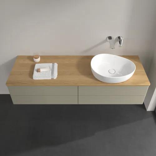 Bild von VILLEROY BOCH Antao Waschbeckenunterschrank, mit Beleuchtung, 4 Auszüge, 1600 x 360 x 500 mm, Front mit Struktur, Stone Grey Matt Lacquer / Honey Oak #L27111HK