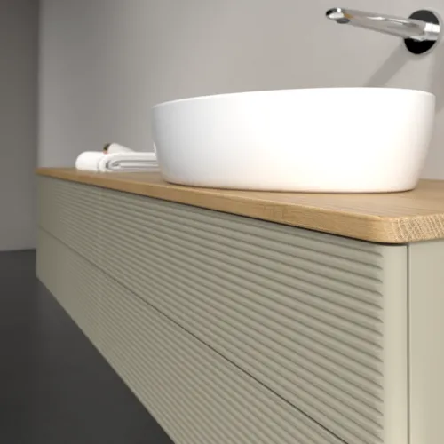 Bild von VILLEROY BOCH Antao Waschbeckenunterschrank, mit Beleuchtung, 4 Auszüge, 1600 x 360 x 500 mm, Front mit Struktur, Stone Grey Matt Lacquer / Honey Oak #L27111HK