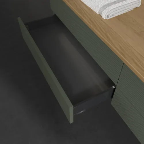 Bild von VILLEROY BOCH Antao Waschbeckenunterschrank, mit Beleuchtung, 4 Auszüge, 1600 x 360 x 500 mm, Front mit Struktur, Leaf Green Matt Lacquer / Honey Oak #L27111HL