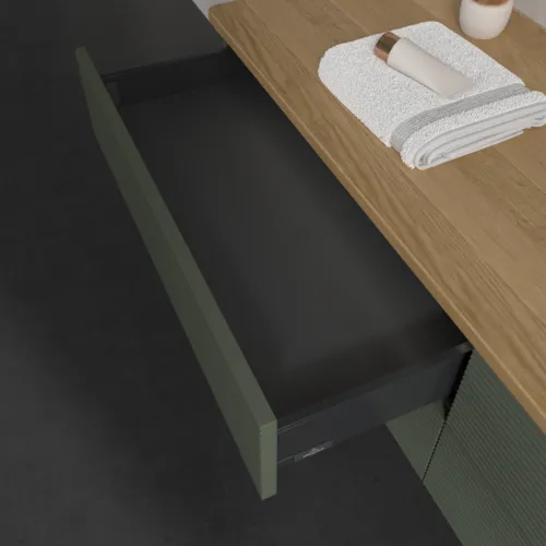 Bild von VILLEROY BOCH Antao Waschbeckenunterschrank, mit Beleuchtung, 4 Auszüge, 1600 x 360 x 500 mm, Front mit Struktur, Leaf Green Matt Lacquer / Honey Oak #L27111HL