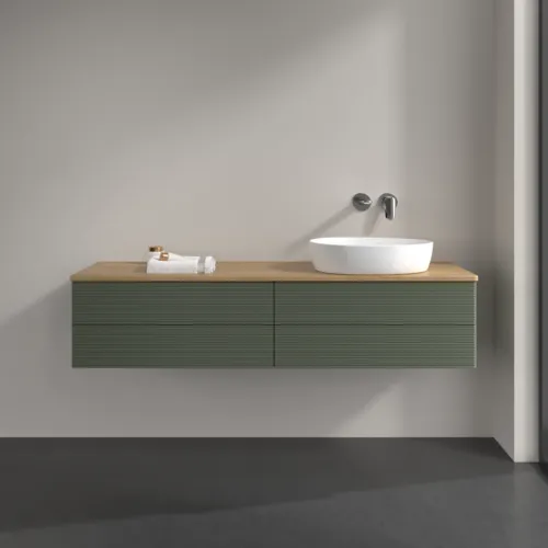 Bild von VILLEROY BOCH Antao Waschbeckenunterschrank, mit Beleuchtung, 4 Auszüge, 1600 x 360 x 500 mm, Front mit Struktur, Leaf Green Matt Lacquer / Honey Oak #L27111HL